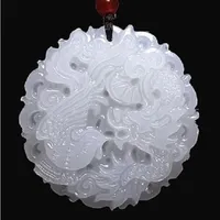 Natural Afghanistan White jade Dragon and Phoenix pendant275H