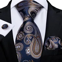 Neck Tie Set Luxury Blue Gold Paisley Men's Tie Business Wedding Formal Neck Tie For Men Gift Cravate Silk Tie Handkerchief Cufflinks DiBanGu 230324