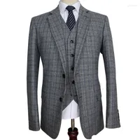 Men's Suits Custom Made Mens Suit Grey Traditional Tweed Retro British Style Wedding Slim Fit Blazer For Men 3 Pcs Jacket Pants Vest