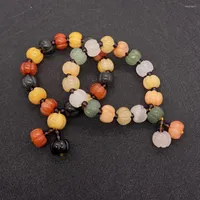Strand Natural Stone Bracelet Pumpkin Colorful Bead Braided Lucky Lady Wrist Adjustable Jewelry Gift