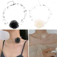 Choker N1HE Yarn Flower Pearl Beaded Clavicle Necklace Cute Romantic Collar Wedding Party Jewelry For Women Girls