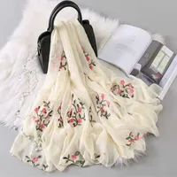 Sarongs Embroidery Women Silk Scarf For Spring Big Size Soft Muslim Hijab New Fashion Lady Embroidered Shawl Beautiful Beach Towel P230323