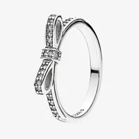 Clear CZ Diamond Classic Bow Ring Women Girls Summer Jewelry for Pandora Real 925 Sterling Silver Rings with Original box268s