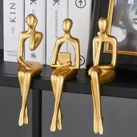 Decorative Objects Figurines Nordic Style Creative Golden Character Figurines Miniatures Musician Thinker Ornament Study Room Decoration Modern Home 230324