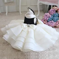 Girl Dresses Baby Boutique Black And White Layers Cake Dress For Children Fashion Ruffles Bows Tiered Princess Costume Teens