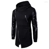 Men's Hoodies Men's 2023 S Men Sweatshirts Hoodie Fashion Patchwork Design Pu Leather Asymmetrical Mens Outdoors Clothes Y