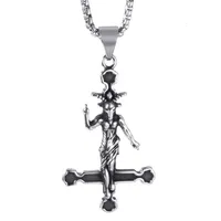 Pendant Necklaces Elfasio Men Stainless Steel Necklace Baphomet Goat Inverted Cross Jewelry Satanic Satan Demon Devil Lucifer162C