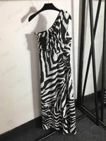 Designer Womens Dresses Zebra Print Diagonal Shoulder Sleeveless Vest Dress High Waist Line Pleated Design Fashion Slim Version Brand Maxiskit Women Clothing