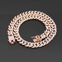 High quality fashion decorative necklace 22mm three row diamond Miami Cuba chain full of zircon men's hip hopbo265b