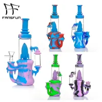 Smoking water Hookahs Accessories Silicone Spacecraft style water Pipe Glass Bowl 14mm F with 4mm Quartz Banger 8.8" Height 133mm Dia