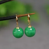 Charm 10mm Natural Jadeite Jade Beads Earrings 18k Hook Eardrop VALENTINE'S DAY Diy Thanksgiving New Year Easter Party Cultured Z0323