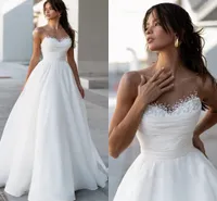 New Wedding Dress Satin Pearls A-Line Chic Sweetheart Bride Gown 2023 Court Train Princess Vestido de Noiva Mariage