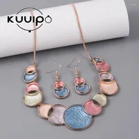 Chains Kuuipo Staggered Round Drop Necklaces Colorful Electroplated Frosted Zinc Alloy Pendant Necklace For Women Holiday Jewelry Gift