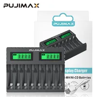 Chargers PUJIMAX 8Slot Battery Charger With LCD Display Smart Intelligent For AAAAA NiCd NiMh Rechargeable Batteries aa aaa Charger 230324