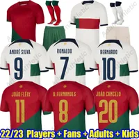 Portugal Soccer Jerseys 2022 Ronaldo Portugese voetbaloverhemden Kids Kit B.Cernandes Bernardo Andre Silva Joao Felix Annalo R.Neves R.Leao Jersey Player -versie