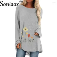 Women's T Shirts 2023 Women Autumn Fashion Floral Printed Casual Round Neck Long Sleeve Loose Cotton T-Shirts Pullover Street Clothes