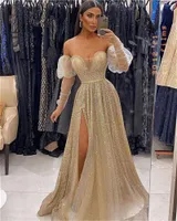 Party Dresses Stunning Long Sleeves Sweetheart Sequins Prom Dress Split Deep V Neck Sexy Wedding Gown Custom Made Vestidos De Gala