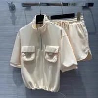 Women's Two Piece Sets 2023 New Spring Summer Lapel Neck Short Sleeve Tops And Brand Same Style 2 Pieces Sets Shorts 0324-5