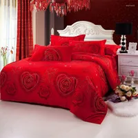 Bedding Sets Rose Red Bedclothes Full Queen Polyester 4Pc Set Duvet Cover Pillowcase Flat Bed Sheet Home Textiles Bedroom Bedspreads