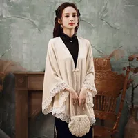 Women's Knits Cardigan Coat Female 2023 High-end Shawl With Cheongsam Will Be Equipped A Flower Scarf Tassel Cape