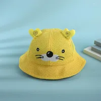 Hats Baby Hat Cartoon Embroidery Cat Super Cute Summer Mesh Outdoor Breathable Kids Boys And Girls Bucket Cap