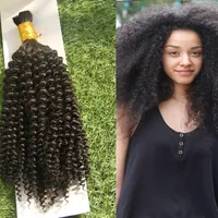 Kinky Curly Brazilian Curly Bulk Human Hair For Braiding 1 Bundles 10 to 26 Inch Natural Color Hair Extensions321V