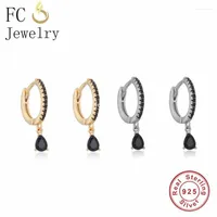 Hoop Earrings 925 Sterling Silver Black Zircon Stone Circle Huggies Piercing Brinco Party Dangle Pendientes For Women 2023