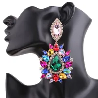 Dangle Chandelier Big Earrings Elegant Purple Crystal Clip on Women Earring Pink Water Drop Huge Fashion Jewelry for Beauty pageant Drag queen 230323