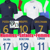 2022 Maillots de voetbalvoetbaltruien Frans Benzema Mbappe Griezmann Pogba 22 23 Francia Men Kids Kimpembe Fekir Maillot Dameshirt Hommes Kane Jerseys