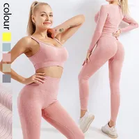 Active Sets Yoga Set Seamless Women's Sportswear Workout Clothes Athletic Wear Gym Legging Fitness Bra Crop Top Long Sleeve Sports Suits