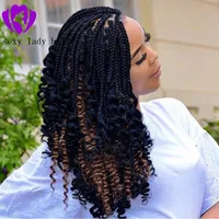 Whole full density natural short curly wig ombre brown color Braided Box Braids Synthetic Lace Front Wigs with Curly Tips291B