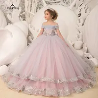 2023 Tulle Ball Gown Toddler Flower Girl Dresses Layered Ruffles Piping Purple Little Glitz Girls Pageant Dress BC14832 A0324