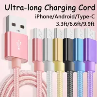 Type C Nylon Traité Micro USB Cables Charge Donques Sync Cordon de chargeur de charge rapide durable pour Android V8 Smart Phone