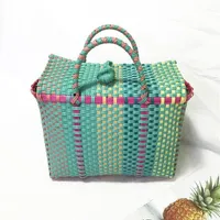 Women Weave Beach Woven Bucket Casual Handbags Bags Popular Receive Plastic Basket Shopping Tote Storage Bag246r