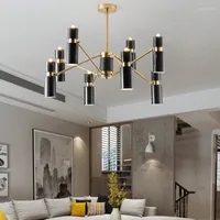 Pendant Lamps Nordic Style Luxury Post-Modern LED Lighting For Restaurant Home Living Room Metal Cylinder Wrought Iron Lamp