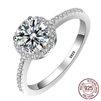 Real Solid 925 Sterling Silver Ring Four Claws 1ct Lab Diamond Wedding Engagement For Women Fine Jewelry Gift J-009238r