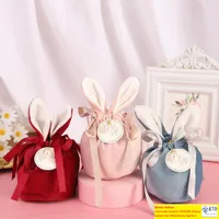 Gift Wrap 1Pc Velvet Cute Bunny Ears Gifts Packing Bag With Pearl Easter Rabbit Decorations Valentines Day Wedding Candy Bag Birthday