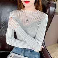 Women's Sweaters Pullover Autumn And Winter Lace Hollow Out Drill Knitwear Women Sweater Top Short Long Sleeve
