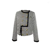 Women's Jackets CHICLADY Black Striped Number Appliques Single Breasted Tweed Jacket Runway Designer Slimy Autumn Winter Coat For Women