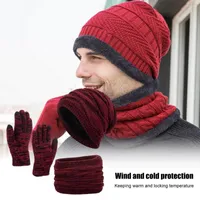 Bandanas Unisex Beanies Hat Ring Scarf Gloves Set Winter Knitted Thick Warm Women Men Solid Retro Beanie Soft Touch Screen