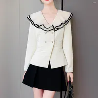Two Piece Dress Casual Sets Women's Fall Outfits Small Fragrant Matching With Pleated Mini Skirt And Blazer Cropped Top Suit