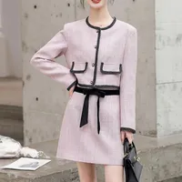 Two Piece Dress Small Fragrance Suits Women Y2k Clothing Korean Fashion Short Coats Blazers Jackets Mini Skirt Vintage 2 Skirts Set