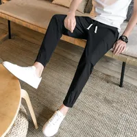Men's Pants Summer Trend Men Casual Ventilate Solid Colors Loose Thin Ankle Tight Linen Sports Harem Streetwear Drawstring Trousers
