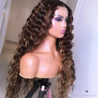 13x6 Deep Part Laces Front Human Hair Wigs 360 Frontal Curly Highlights Color Remy Pre Plucked Blonde Brazilian full lace Wig Blea2559