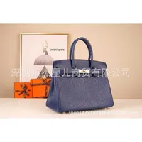 Birkin Bags Zeng Zengchun Hand Stitched South African Kk Ostrich Leather 73 Blue Bk30 Handbag Large capacity ayw