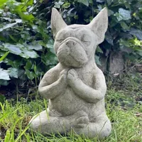 Decorative Objects Figurines Yoga Pose Meditation Dog Resin Statue Ornaments Waterproof Prayer Zen French Bulldog Sculpture Crafts Garden 230323