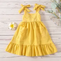 Girl's Dresses Citgeett Summer Kids Girl Suspender Dress Solid Color Floral Ruffled Sleeveless Yellow Dress Clothes AA230323