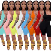 2023 Women Tracksuits Casual 2 Piece Set Sleeveless T-shirts Shorts Summer Jogging Suit Fashion Solid Color Outfits Pullover Sportswear DHL 9574