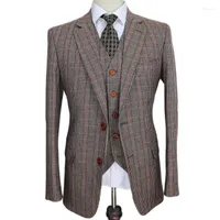 Men's Suits Brown Classic Tweed Custom Made Slim Fit Mens 3 Piece Gentleman Style Tailor Wedding Party For Men Jacket Pants Vest