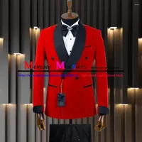 Men's Suits Custom Made Red Wedding For Men Slim Fit Double Breasted Suit Coat Pant Bridegrooms Tuxedo 2 Piece Traje Novio